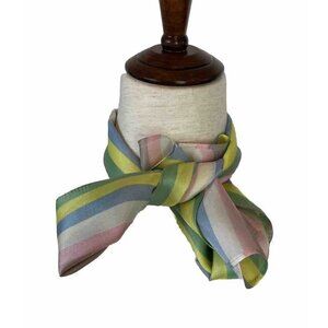 VTG Womens Scarf Pink Yellow Blue Striped Pastel Oblong Mod Retro Spring Summer